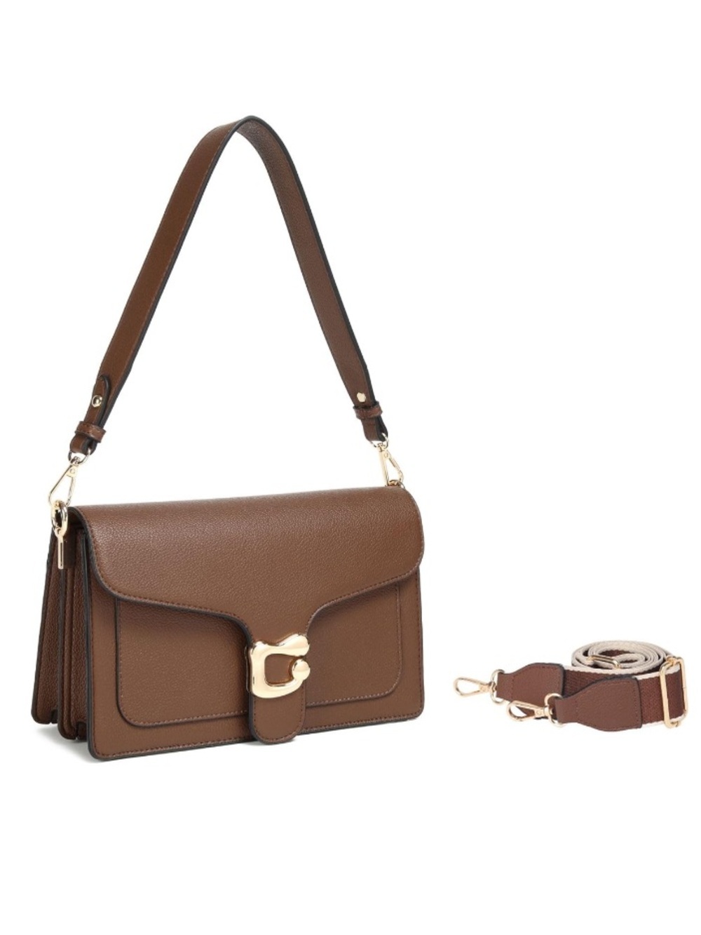 Brown Leather Shoulder Bag with Gold Hardware